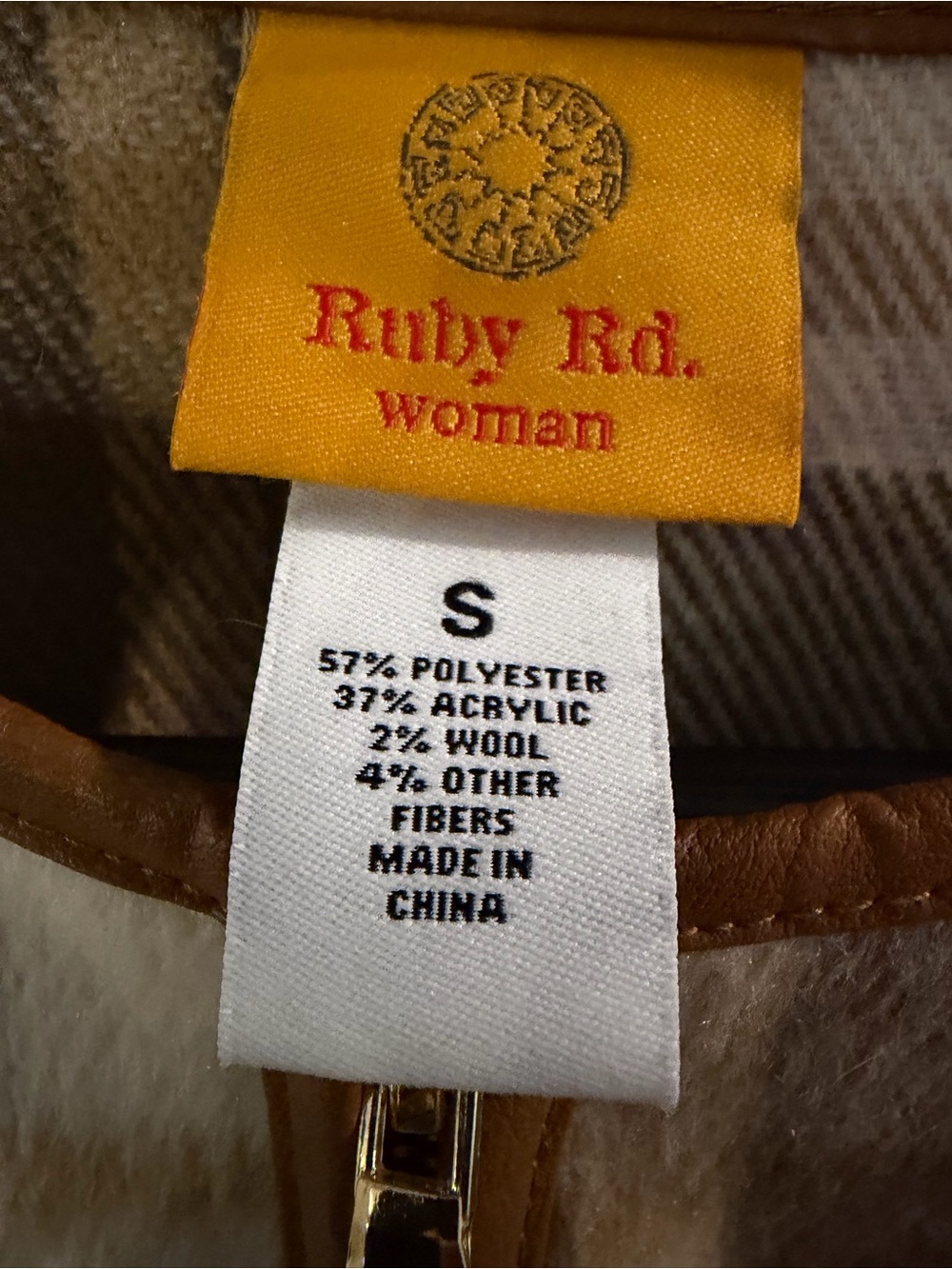 Ruby Rd. Brown & Cream Plaid Teddy Jacket - Picture 3 of 4